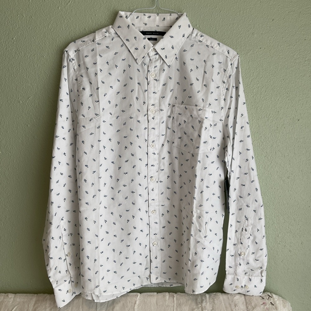 Perry Ellis Men's Floral Pattern Long Sleeve Button Down Shirt Slim Fit L NWT